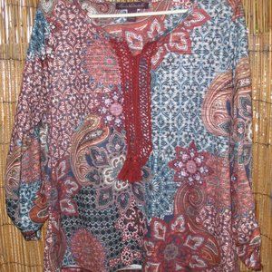GLORIA VANDERBILT PULLOVER BOHO TOP (SIZE: L)